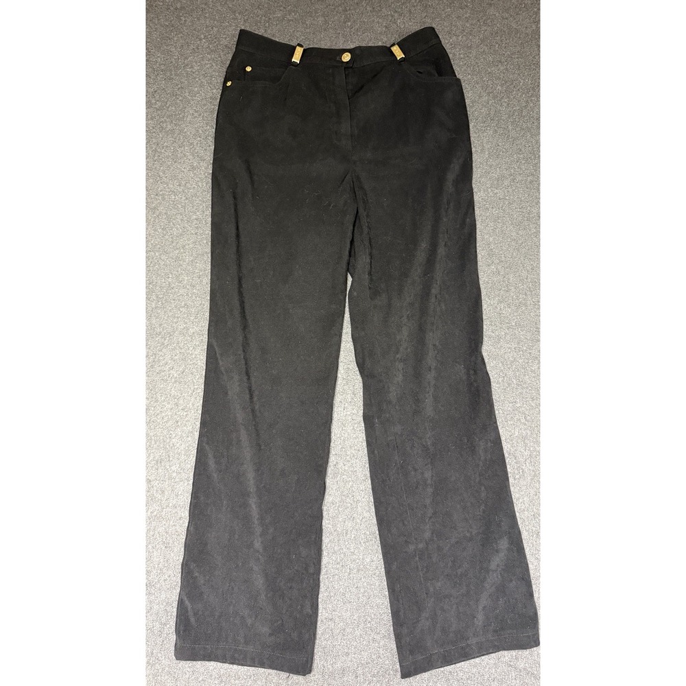 St John Sport Black Straight Leg Pants Gold Logo Hardware Size 8 High Rise